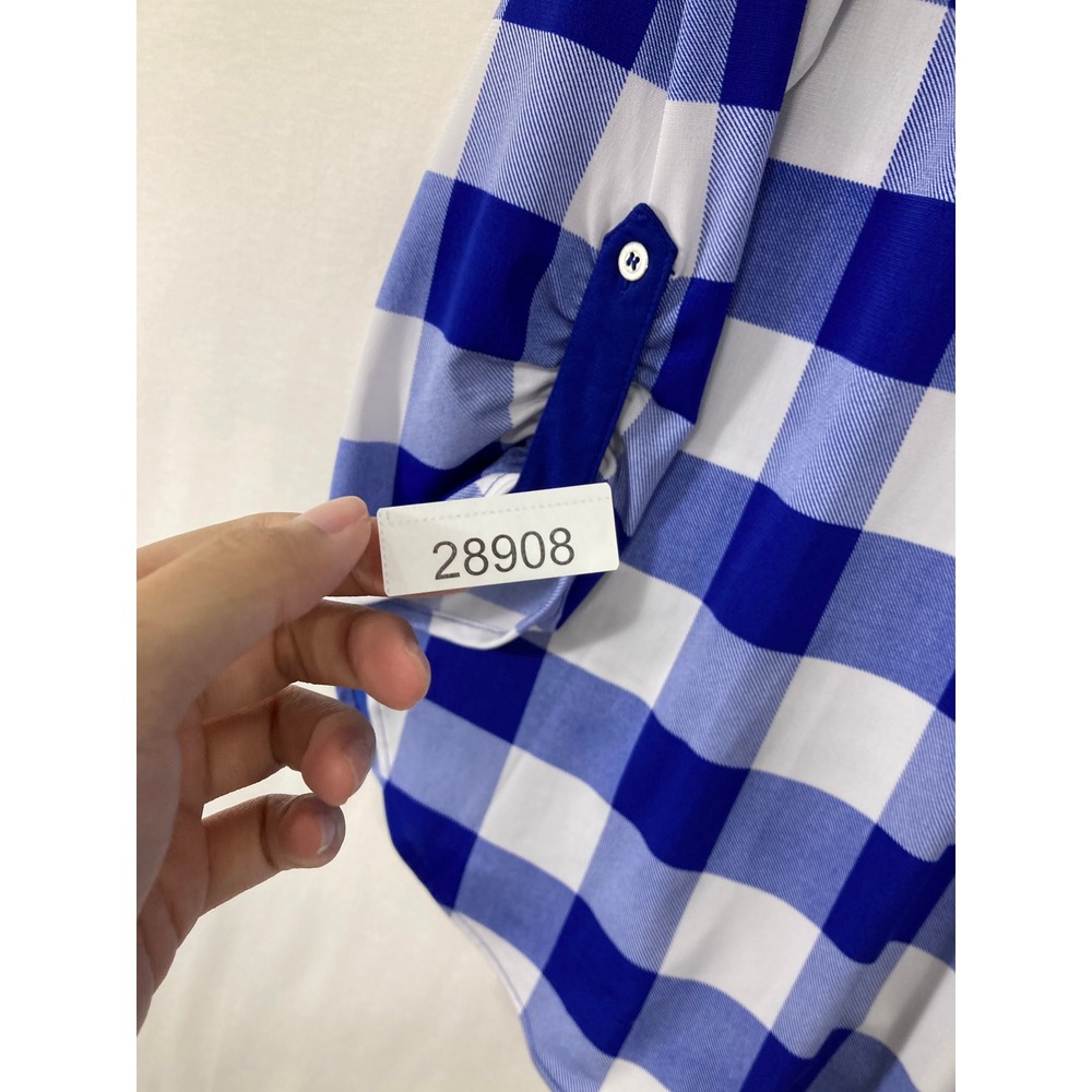 Nygard Button Front Blouse XL Blue Buffalo Plaid Ultra Soft Comfy Stretch Preppy - Picture 8 of 8